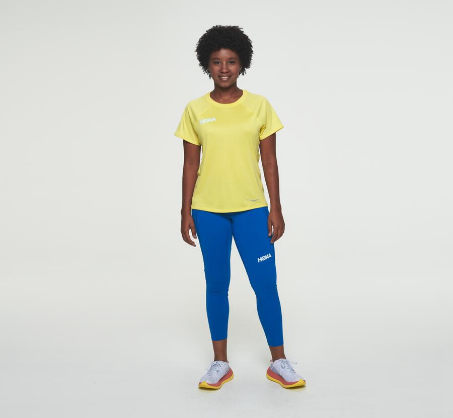 Top Hoka One One Mujer - Performance Short Sleeve - Amarillo - MXO104259